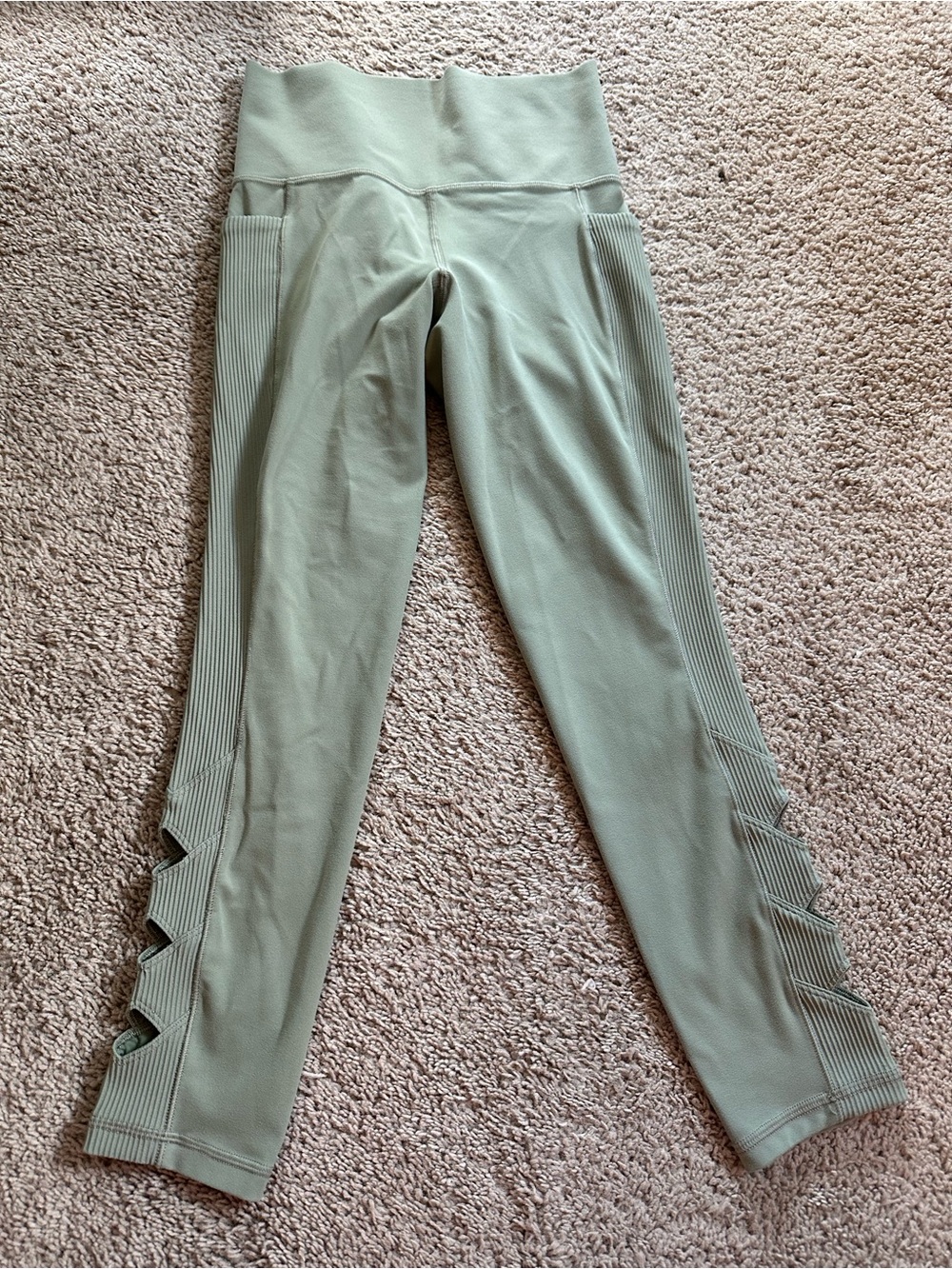 Athleta Sage Green High-Rise Ribbed Side-Cut Leggings.